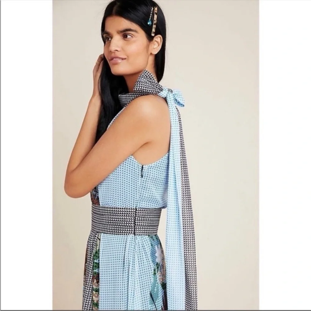 BHLDN Sachin & Babi Kimora Floral Metallic Halter Neck Maxi Dress Blue 2 NWT - Picture 7 of 10
